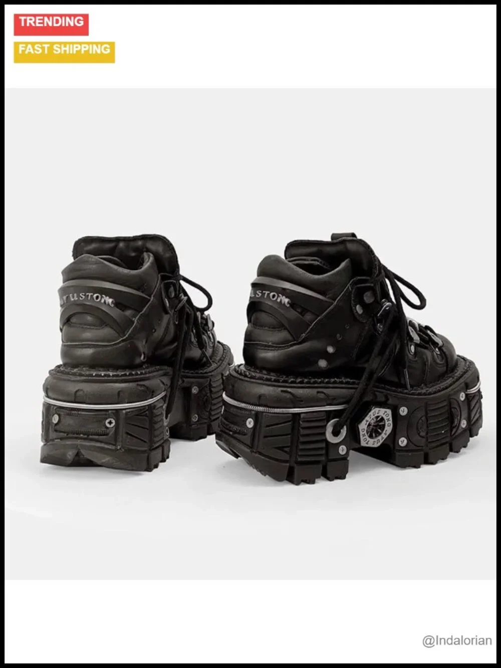 PU Leather Y2K Grunge Punk Platform Derby Shoes Gothic Skull Metal Accent